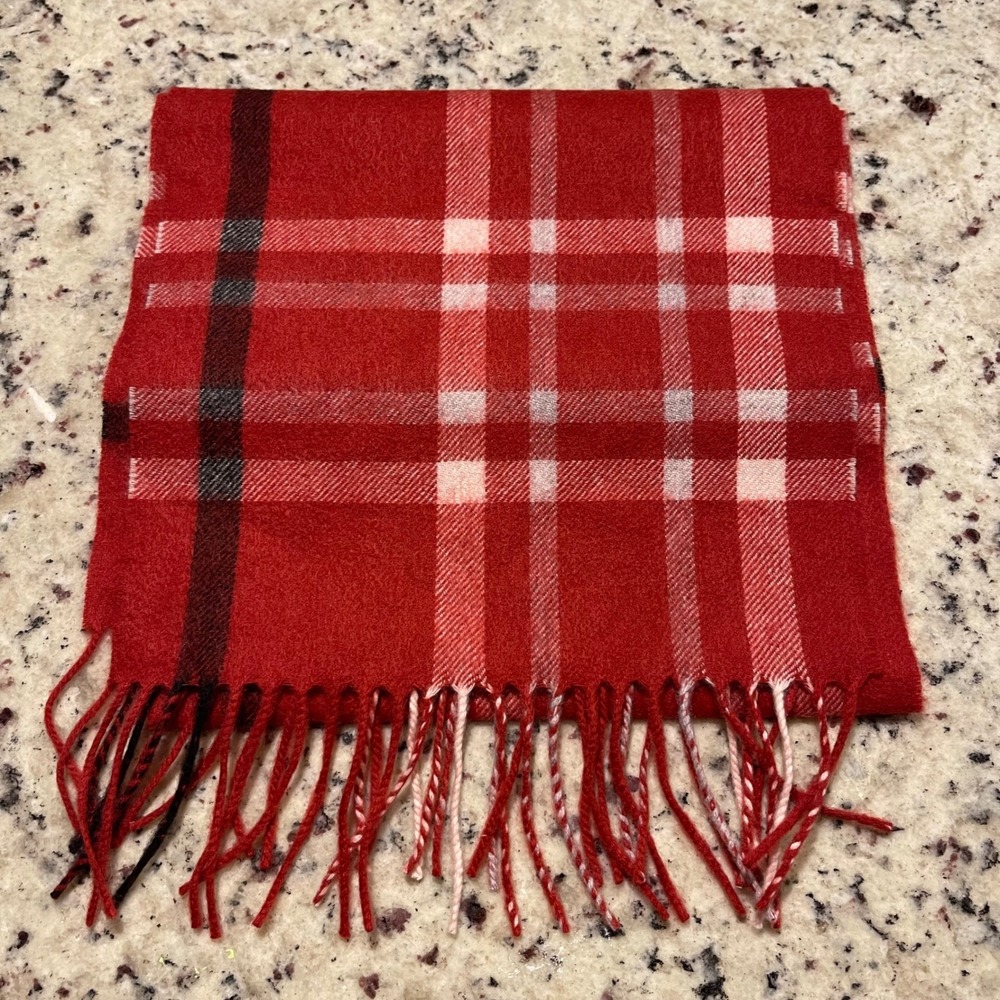 Charter Club Luxury Cashmere Plaid Scarf Red White Black Fringe Women One Size‎